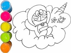Doraemon Falls Asleep On The Cloud Coloring And Drawing For Kids